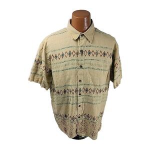 The Territory Ahead Aztec Button Shirt Men's XL 100% Linen Geometric‎
